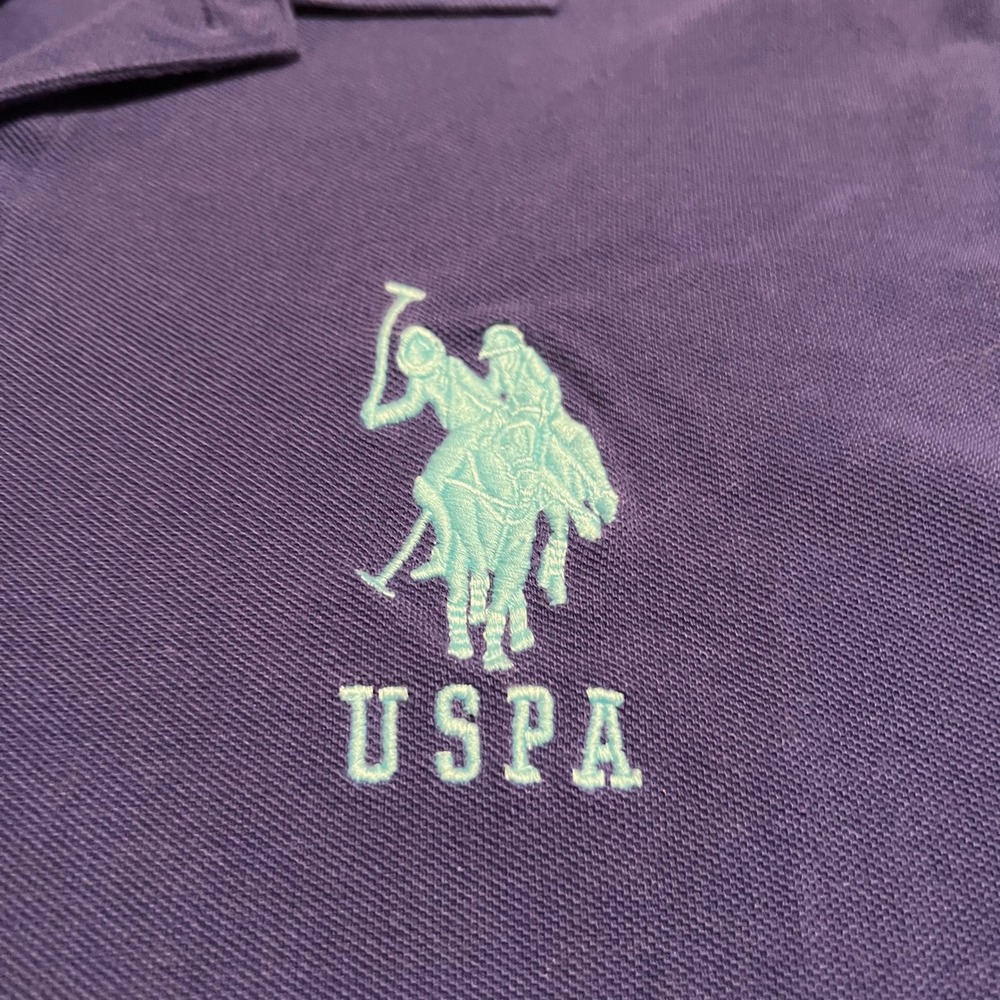 US Polo Assn Polo Shirt Men Large Blue Short Sleeve‎ "3" Logo Pique Cotton - Picture 2 of 7